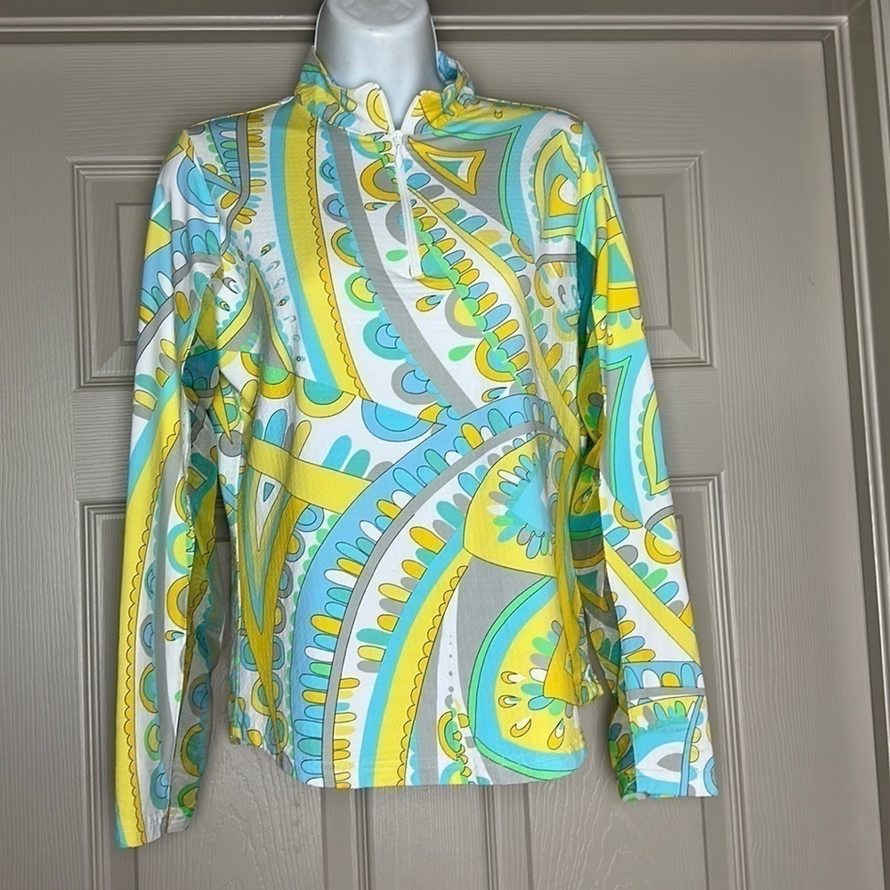 ICIKULS Women’s Bright Multicolor Mesh 1/4 Zip Long Sleeve Golf Top Size S